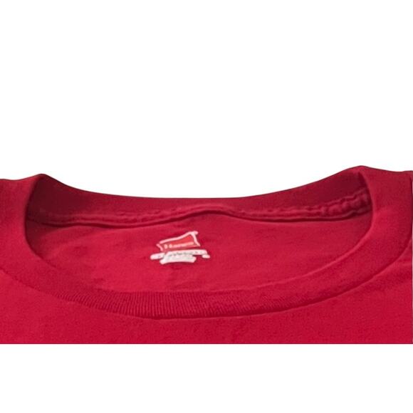 HANES SHORT SLEEVE GRAPHIC T-SHIRT, WOMENS, 2X, RED WITH RED WHITE BLUE NOMES - Picture 2 of 9